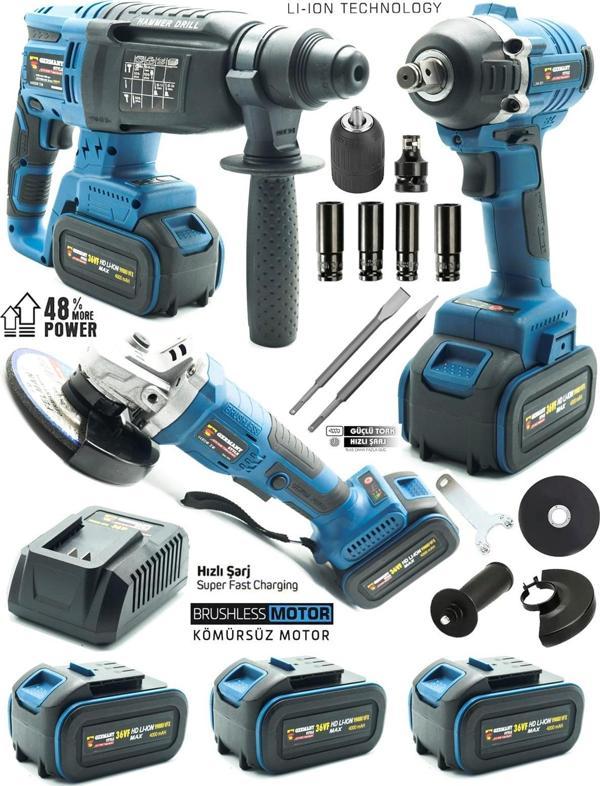 Germany Style 3 Lü Set Şarjlı Matkap Hilti 2-26mm 450nm Torklu Vidalama Somun Sıkma Şarjlı Taşlama - Image 1