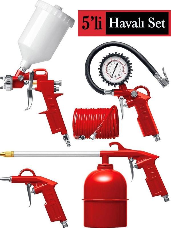 Rowermax Kompresör İçin 5 Parça Havalı Boya Lastik Tabanca Seti - Image 1
