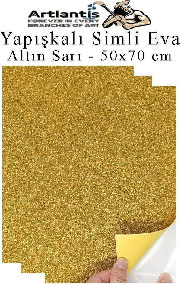 Altın Sarı Yapışkanlı Simli Eva 50x70 cm 3 Adet Simli Yapışkanlı Eva Süngeri Okul Kreş Anasınıfı Elişi Etkinlikleri Hobi - Image 1