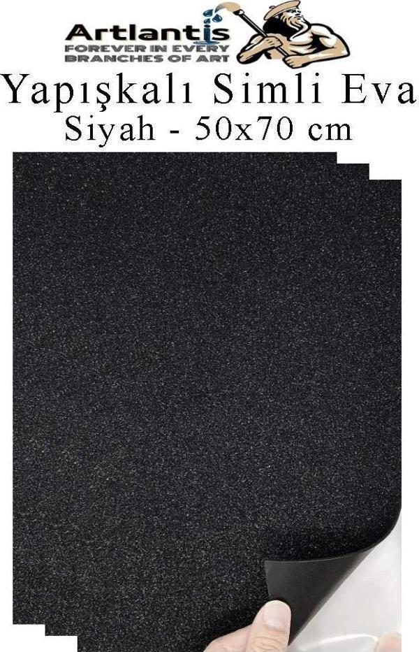 Siyah Yapışkanlı Simli Eva 50x70 cm 3 Adet Simli Yapışkanlı Eva Süngeri Okul Kreş Anasınıfı Elişi Etkinlikleri Hobi - Image 1