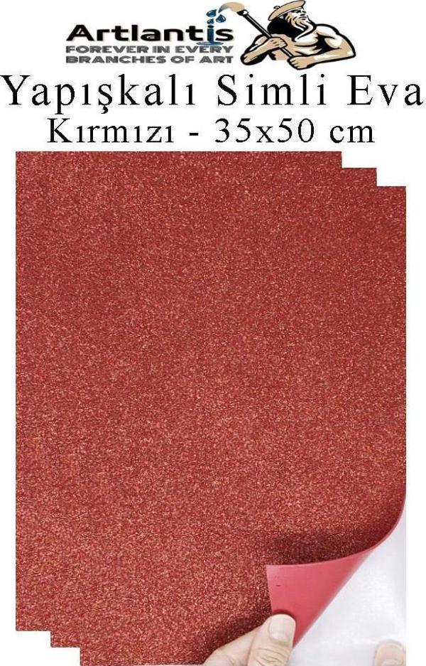 Kırmızı Yapışkanlı Simli Eva 35x50 cm 3 Adet Simli Yapışkanlı Eva Süngeri Okul Kreş Anasınıfı Elişi Etkinlikleri Hobi - Image 1