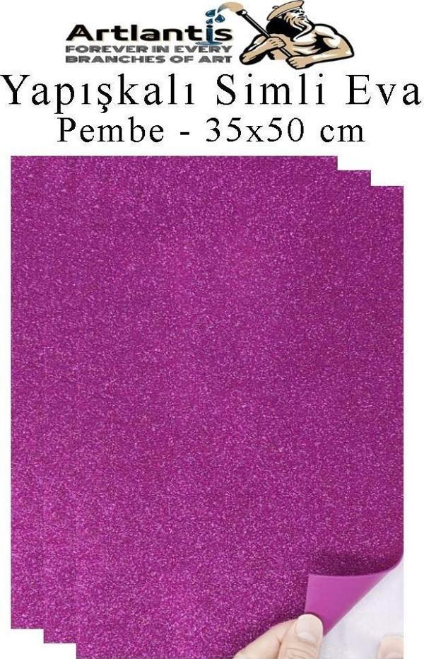 Pembe Yapışkanlı Simli Eva 35x50 cm 3 Adet Simli Yapışkanlı Eva Süngeri Okul Kreş Anasınıfı Elişi Etkinlikleri Hobi - Image 1
