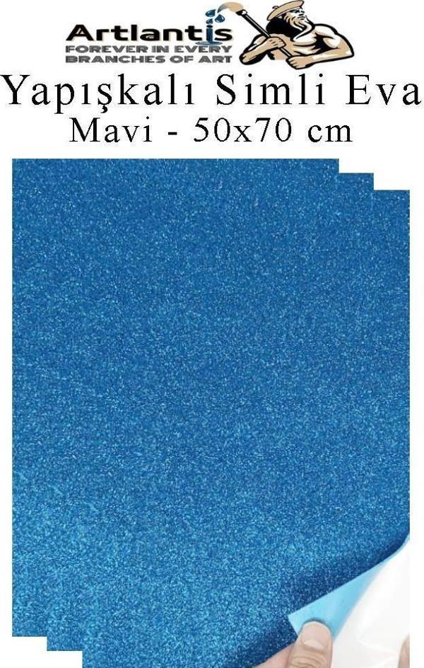 Mavi Yapışkanlı Simli Eva 50x70 cm 3 Adet Simli Yapışkanlı Eva Süngeri Okul Kreş Anasınıfı Elişi Etkinlikleri Hobi - Image 1