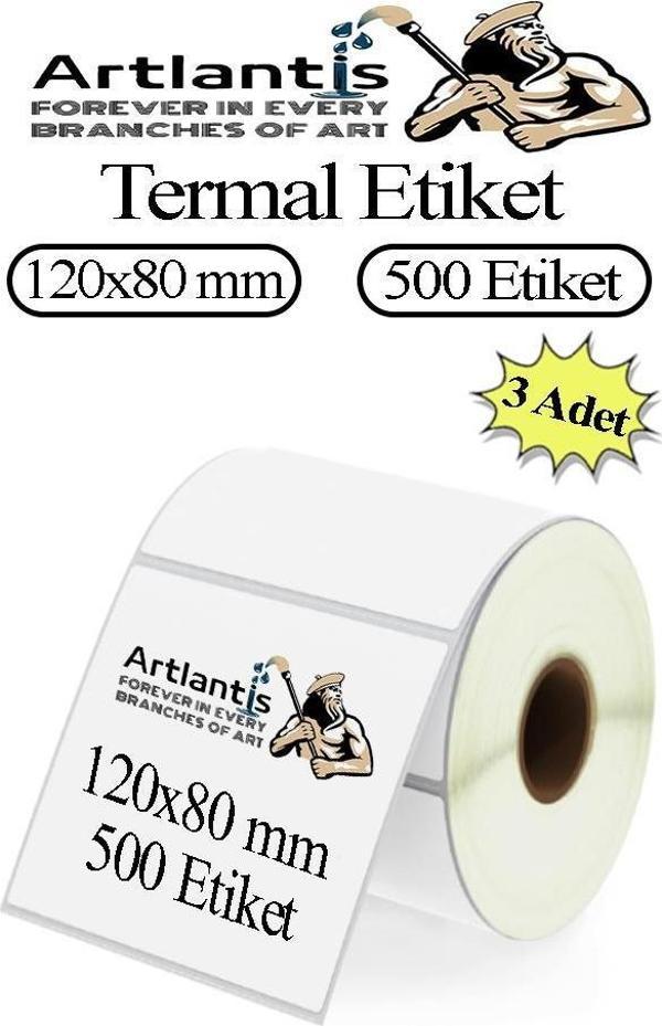 120x80 mm Barkod Etiketi Yapışkanlı 3 Adet Rulo Etiket Termal Barkot Terazi Etiketi 500 lü Barkod Yazıcılara Uyumludur - Image 1