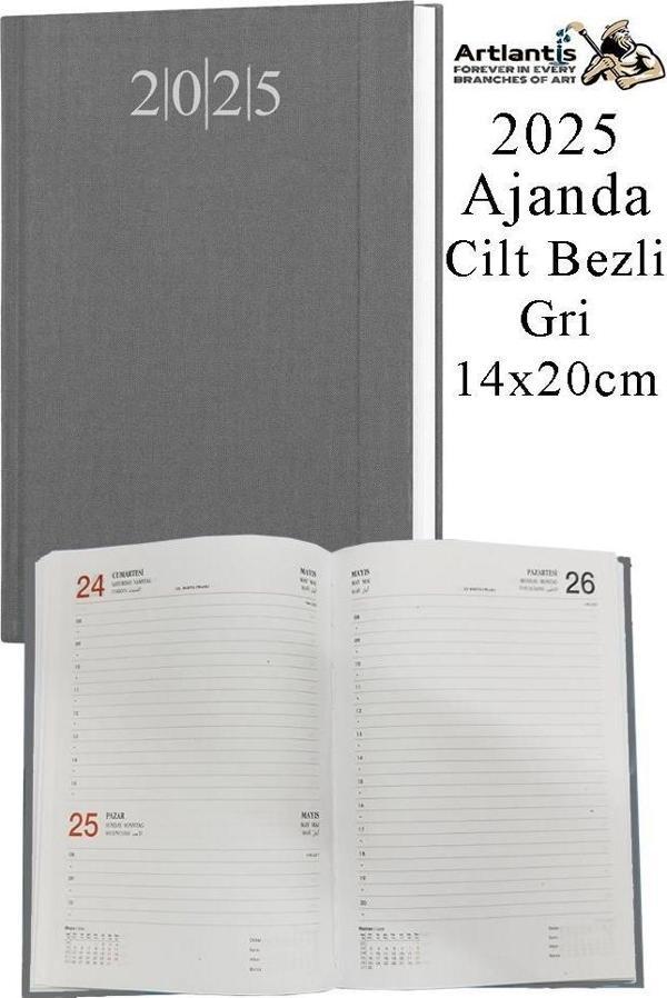 2025 Ajanda 14x20 cm Çizgili Cilt Bezli Dikişli 1 Adet Günlük Planlayıcı Cilt Bezi Ciltli Ajanda 2025 Ofis Okul Büro - Image 1