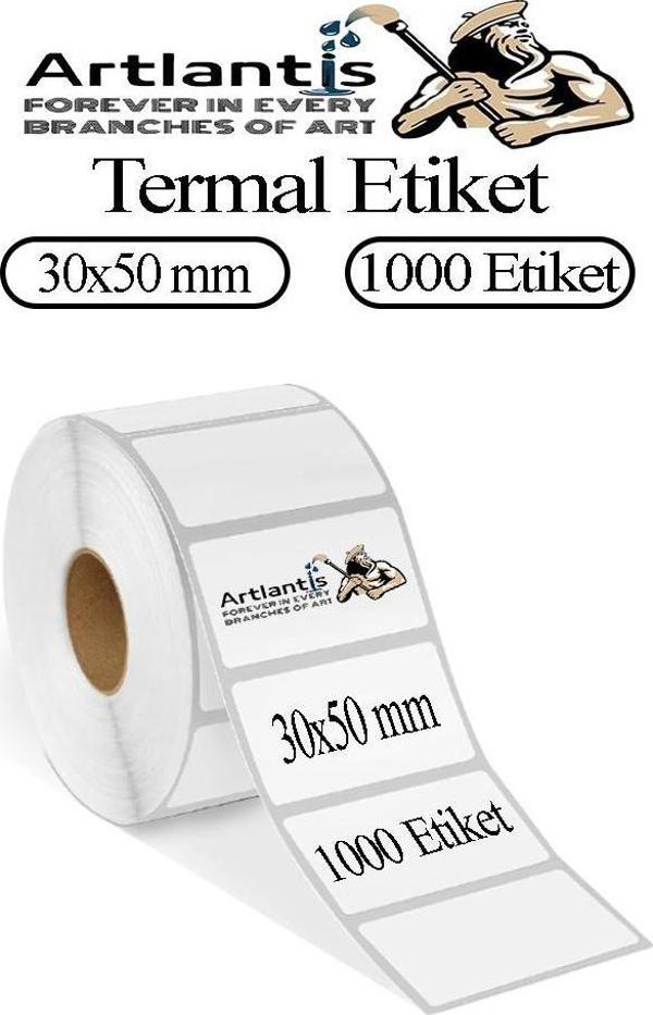 30X50 mm Barkod Etiketi Yapışkanlı 1 Adet Rulo Etiket Termal Barkot Terazi Etiketi 1000 li Barkod Yazıcılarına Uyumludur - Image 1