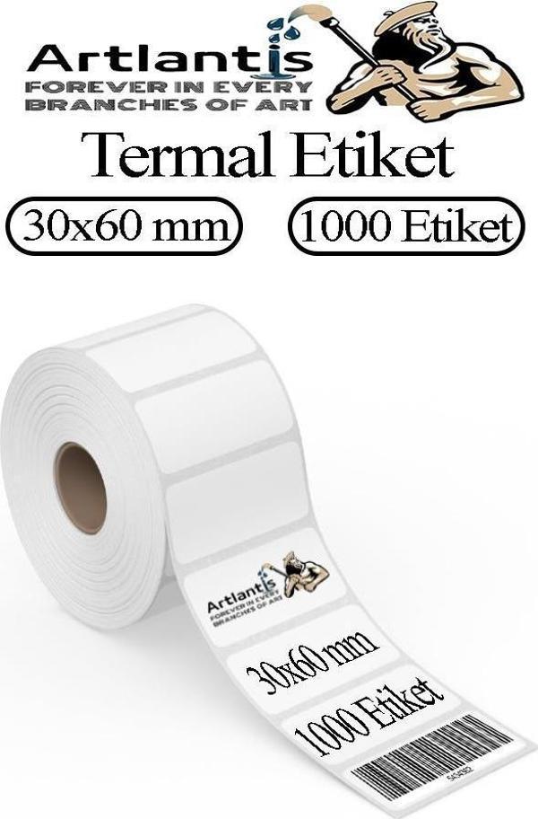 30x60 mm Barkod Etiketi Yapışkanlı 1 Adet Rulo Etiket Termal Barkot Terazi Etiketi 1000 li Barkod Yazıcılarına Uyumludur - Image 1