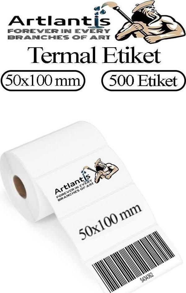 50x100 mm Barkod Etiketi Yapışkanlı 1 Adet Rulo Etiket Termal Barkot Terazi Etiketi 500 lü Barkod Yazıcılarına Uyumludur - Image 1