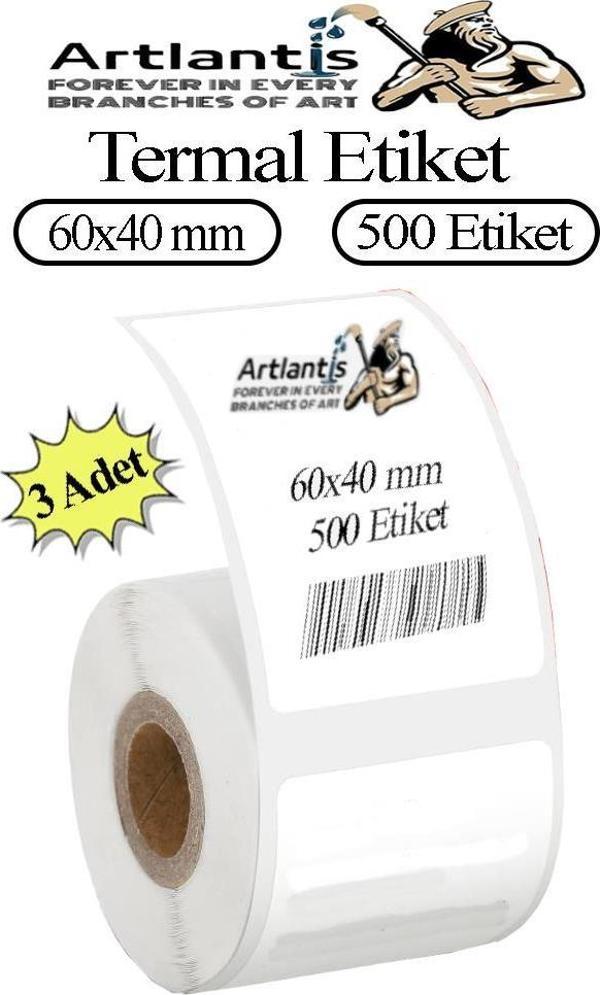 60x40 mm Barkod Etiketi Yapışkanlı 3 Adet Rulo Etiket Termal Barkot Terazi Etiketi 500 lü Barkod Yazıcılarına Uyumludur - Image 1