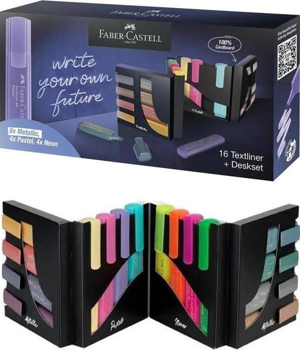 Fosforlu Kalem 16 lı 1 Paket 16 Renk Metalik Neon ve Pastel Renkler İşaret Kalemi Masa Seti Fosforlu Keçeli Kalem - Image 1