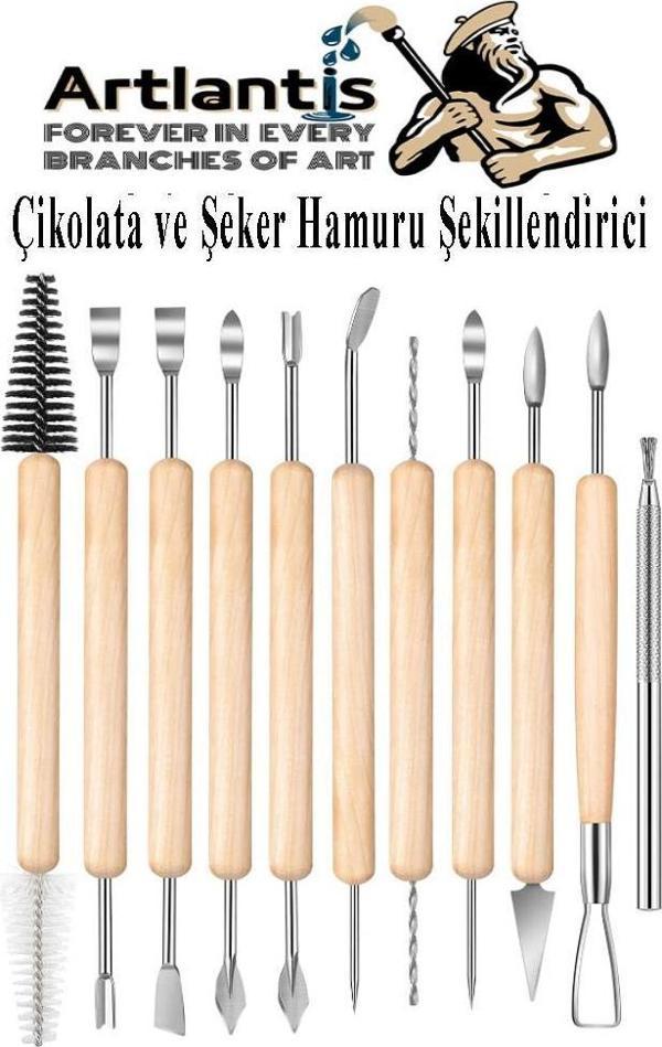 Çikolata ve Şeker Hamuru Fonda Şekillendirici Ahşap Saplı 11 Parça 1 Paket Modelleme Oymacılık Delici Fırçalama - Image 1