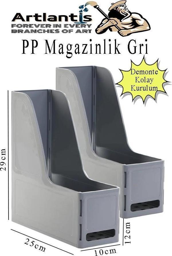 Gri Magazinlik Demonte Plastik 2 Adet Plastik Kutu Klasörü Magazinlik A4 Dosya ve Masa Düzenleyici Sınıf Ev Ofis - Image 1