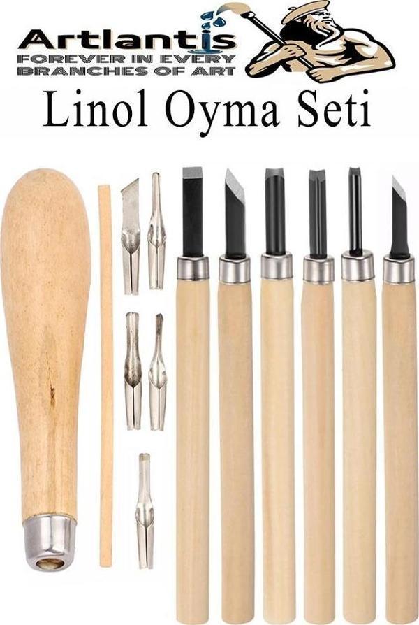 Linol Oyma Seti 13 Parça 1 Paket Linol Oyma Kesme Bıçak Seti Bıçaklı Linolyum Baskı Ahşap Saplı - Image 1
