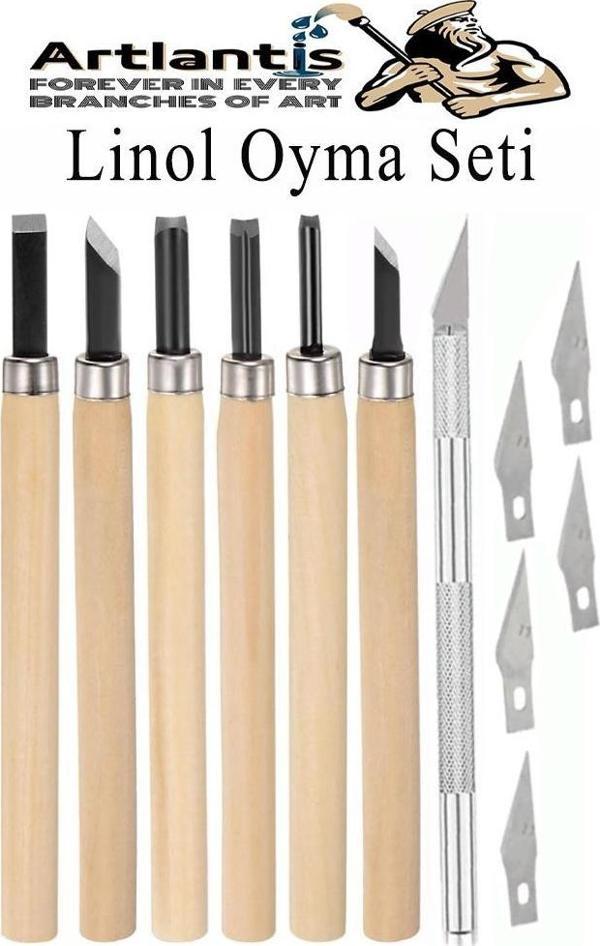 Linol Oyma Seti 6 Parça 1 Paket Kretuar Bıçağı Linol Oyma Kesme Bıçak Seti 6 Bıçaklı Linolyum Baskı Ahşap Saplı - Image 1