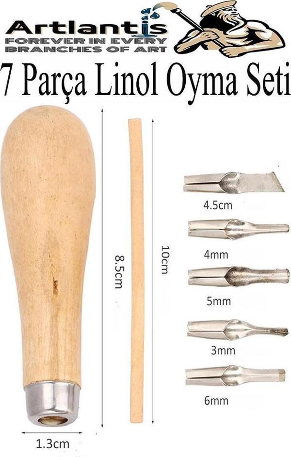 Linol Oyma Seti 7 Parça 1 Paket Linol Oyma Kesme Bıçak Seti 5 Bıçaklı Linolyum Baskı Ahşap Saplı - Image 1