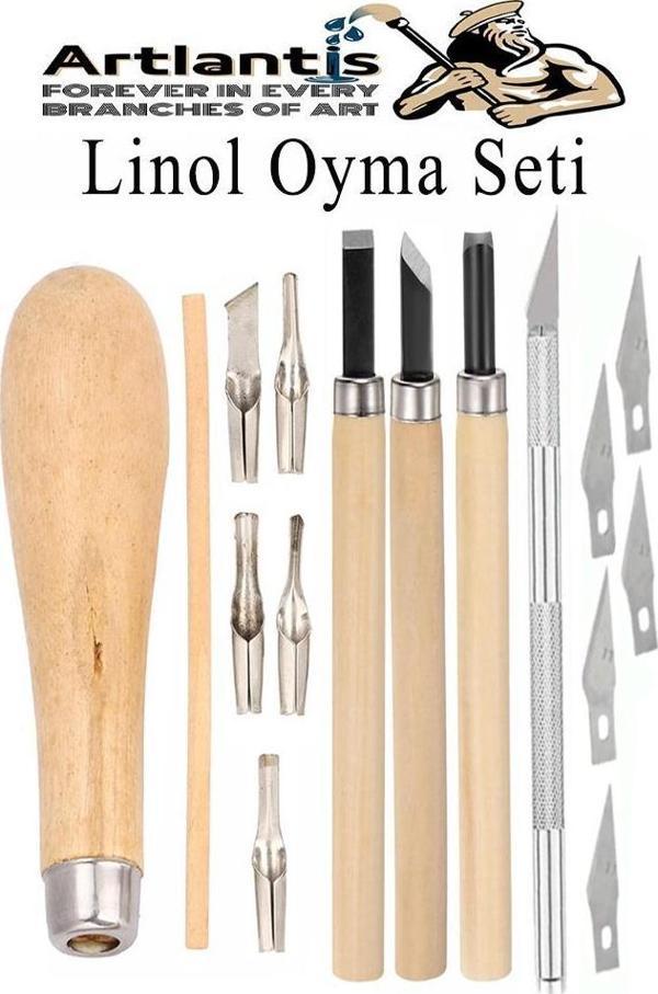 Linol Oyma Seti ve Kretuar Seti 16 Parça 1 Paket Linol Oyma Kesme Bıçak Seti Bıçaklı Linolyum Baskı Ahşap Saplı - Image 1