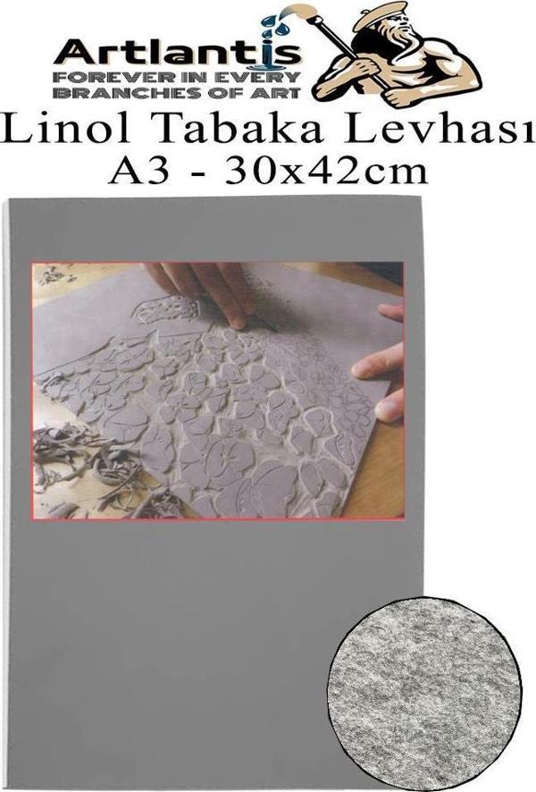 Linol Tabaka Levhası A3 30X42 cm 2mm Gri 1 Adet Linolyum Tabaka Gri Linol Muşamba Baslı Levha - Image 1