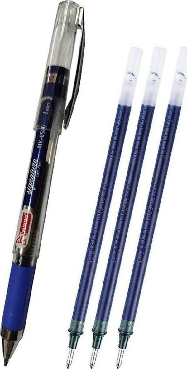 Mavi İmza Kalemi 1.0mm 1 Adet Refil Yedek Uç Mürekkep 3 Adet Mikro İmza Kalemi Yeni Kasa Mk-8526 Kalın Uçlu Pilot Kalemi - Image 1