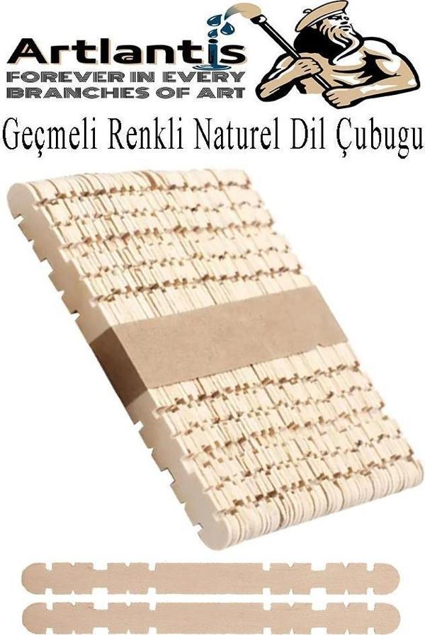 Naturel Geçmeli Dil Çubuğu Dar 50 li 1 Paket Çentikli Tırtıklı Geçirmeli Eklemeli Naturel Dondurma Çubuğu Kesik Uçlu Ahş - Image 1