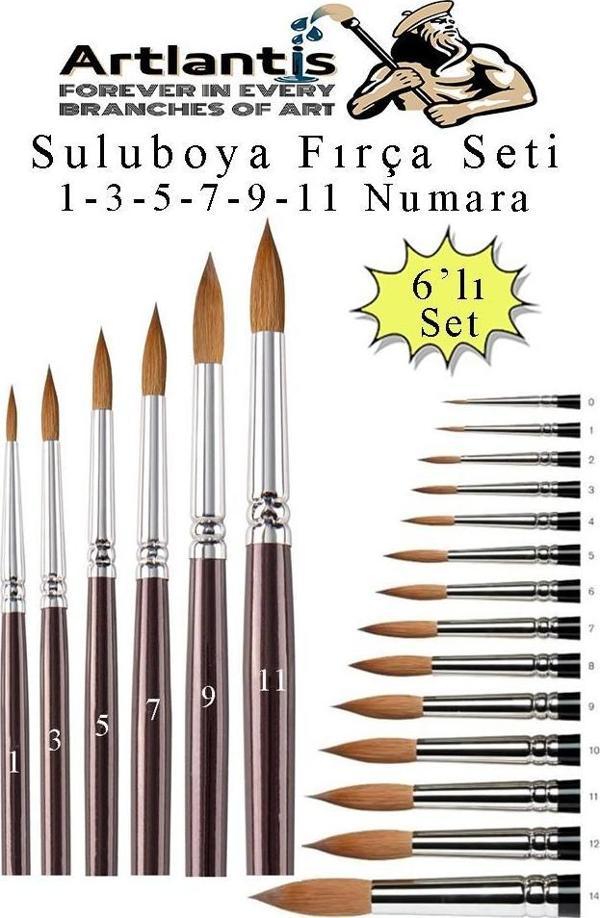 Resim Fırçası 1 - 3 - 5 - 7 - 9 - 11 Numara 1 Paket 6 lı Samur Yuvarlak Uçlu Fırça Seti Guaj Sulu Akrilik Yağlı Boya Fır - Image 1