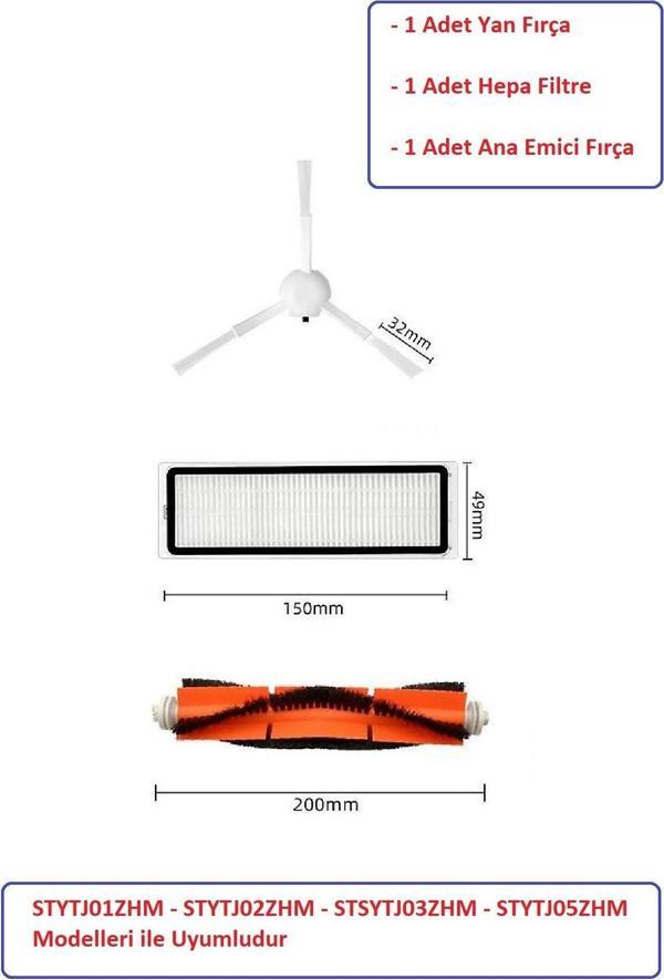Lin Grup Mi Robot Xiaomi Mop Pro + Plus (Stytj02Zhm-Stytj03Zhm) Uyumlu Fırça Filtre Seti - Image 1