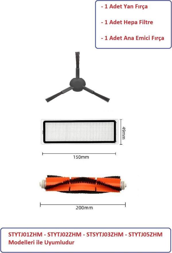 Lin Grup Mi Robot Xiaomi Mop Pro + Plus (Stytj02Zhm-Stytj03Zhm) Uyumlu Fırça Filtre Seti - Image 1