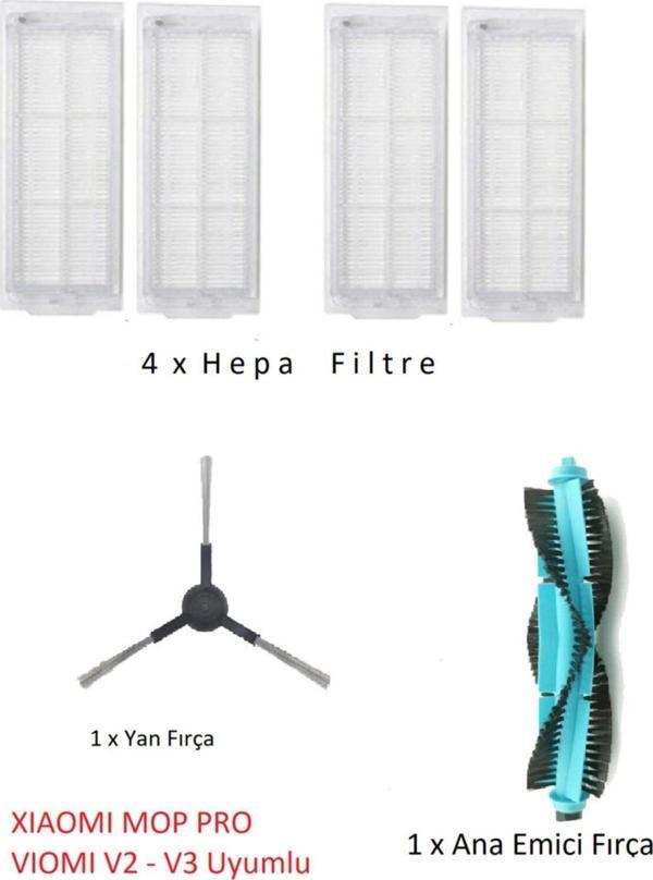 Lin Grup Xıaomı Mop Pro - Viomi V2 V3 Uyumlu Hepa Filtre - Emici Ana Fırça - Yan Fırça - Image 1
