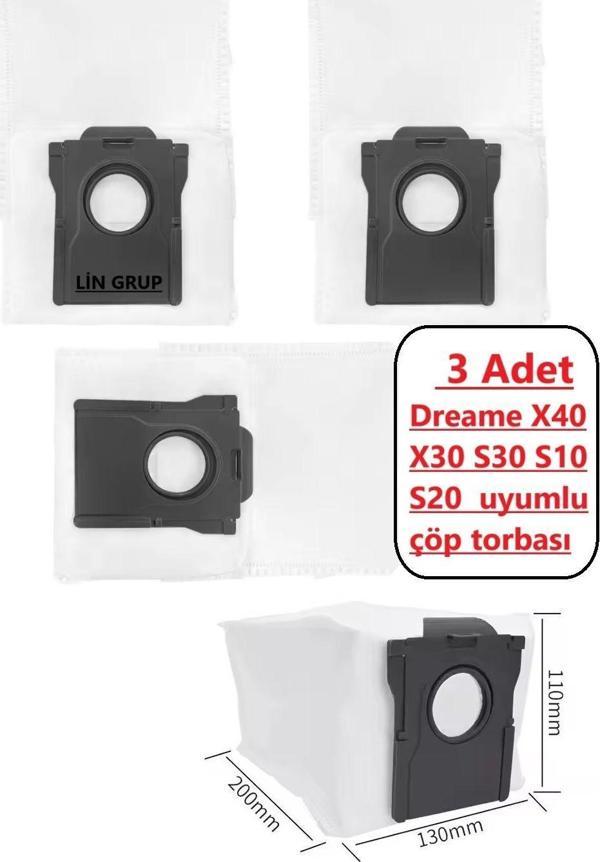 Lin Grup Dreame X40 X30 S30 S10 S20 X10 X20 Uyumlu Çöp Torbası - 3 Adet - Image 1