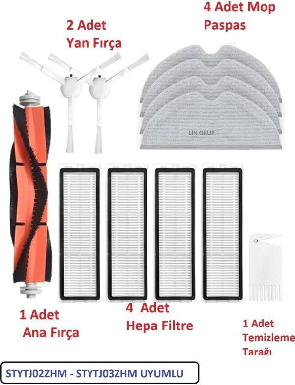 Lin Grup Mi Robot Xiaomi Mop Pro + Plus (Stytj02Zhm-Stytj03Zhm) Uyumlu Fırça Filtre Paspas Seti - Image 1