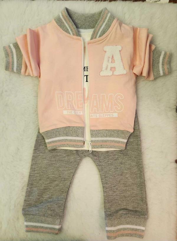 Lin Grup Kız Çocuk Pudra Pembe  Sweatshirt Takım  Fermuarlı 3 Parça - Image 1