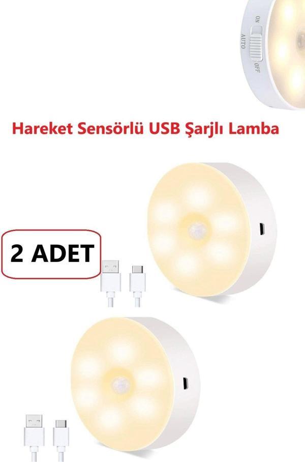 Lin Grup Led Gece Lambası Hareket Sensörü Şarj Edilebilir Duvara Monte Lamba 2 Adet - Image 1