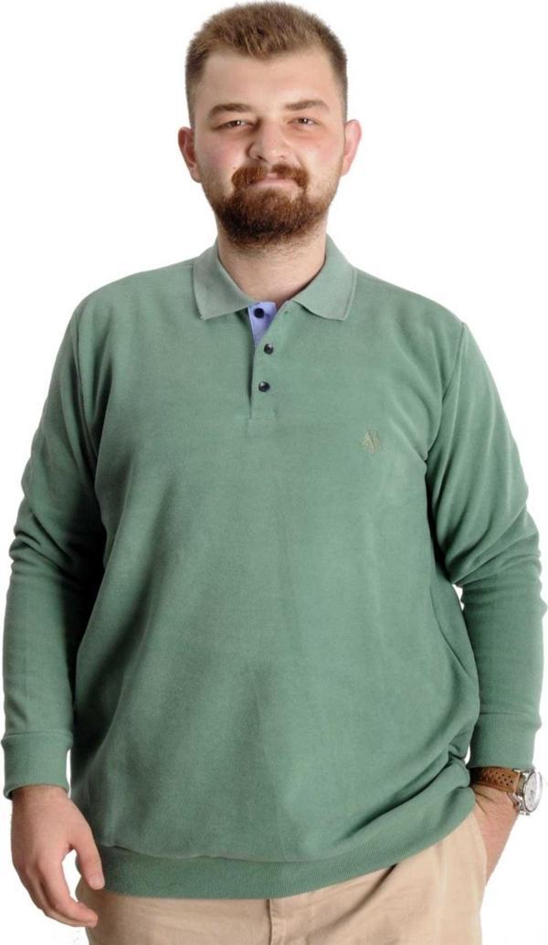 Modexl Büyük Beden Erkek Sweat Polo Selanik Nakışlı 20440 Çağla - Image 1