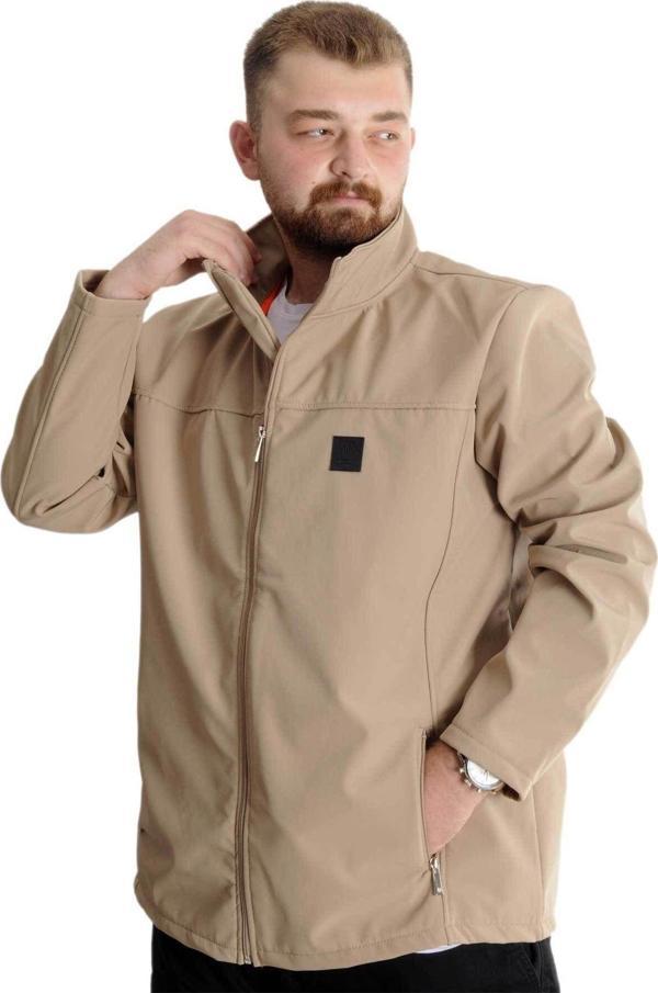 Modexl Büyük Beden Erkek Mont Waterproof Softshell 21232 Bej - Image 1