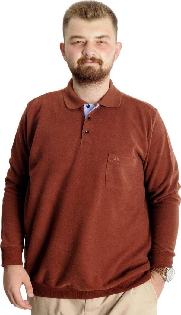 Modexl Büyük Beden Erkek Sweat Polo Selanik Basic 20441 Tarçın - Image 1