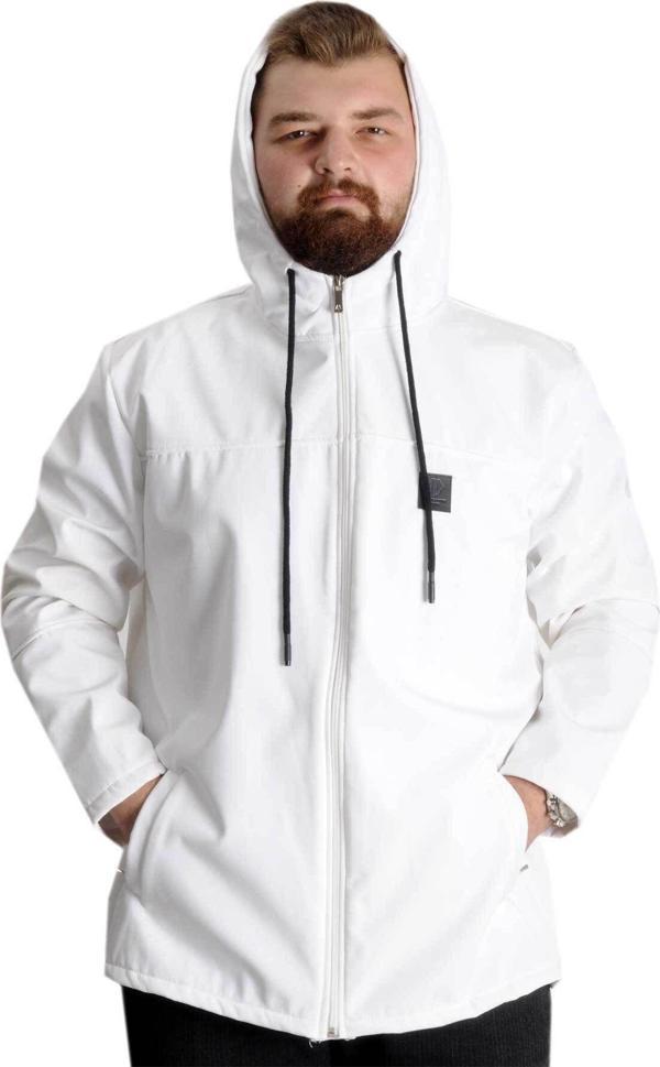 Modexl Büyük Beden Erkek Kapüşonlu Mont Waterproof Softshell 21235 Beyaz - Image 1