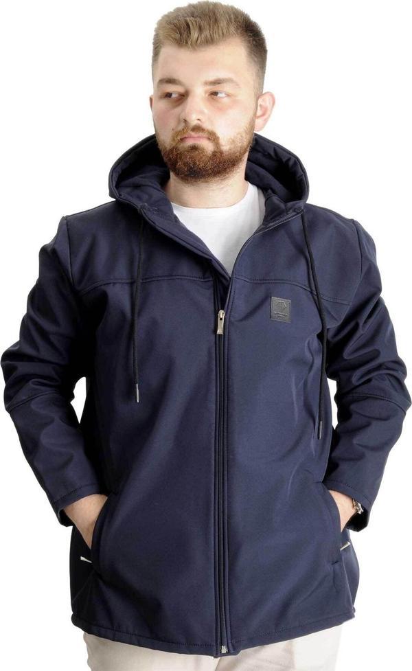 Modexl Büyük Beden Erkek Kapüşonlu Mont Waterproof Softshell 21235 Lacivert - Image 1