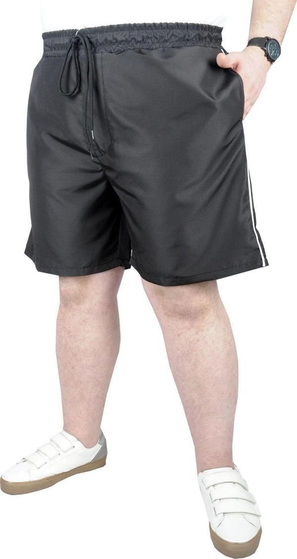 Modexl Büyük Beden Deniz Şortu White Line 21451 Siyah - Image 1