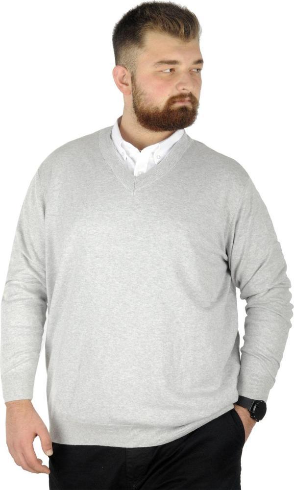 Modexl Büyük Beden Kazak V Yaka 22206 Gri - Image 1