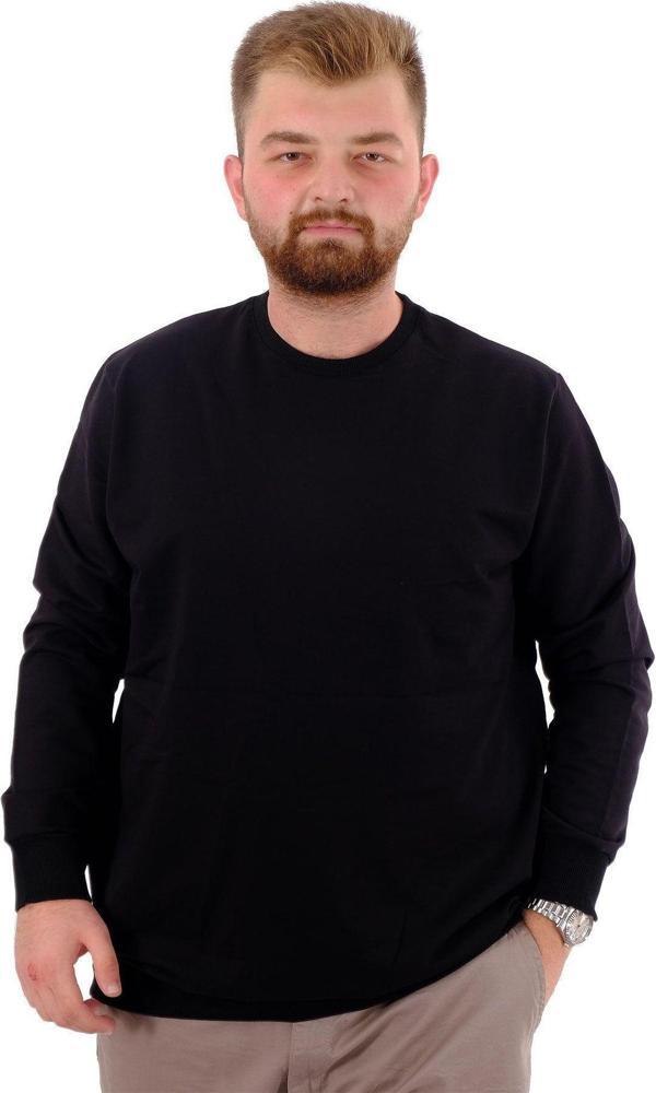 Modexl Büyük Beden Erkek Bisiklet Yaka Basic Sweatshirt U24174 Siyah - Image 1