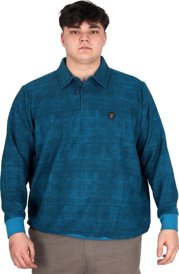Modexl Büyük Beden Erkek Polo Yaka Sweatshirt Baskılı Selanik U24440 Turkuaz - Image 1
