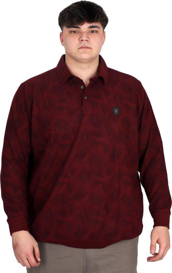 Modexl Büyük Beden Erkek Polo Yaka Sweatshirt Baskılı Selanik U24440 Bordo - Image 1