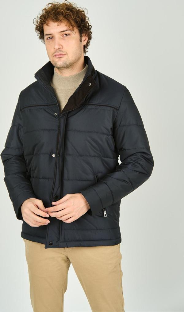 Daynax Erkek İçi Kürklü Dik Yaka Çıtçıt ve Fermuar Kapamalı Mont Kaban 5300 Lacivert - Image 1