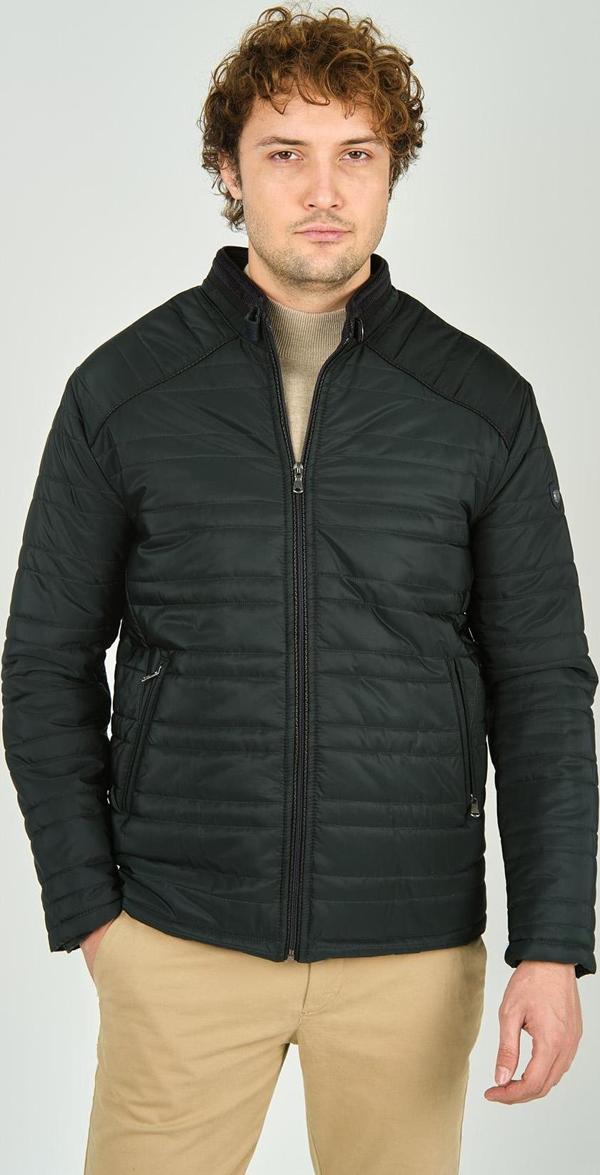 Lucas Erkek Dik Yaka Deri Biyeli Kapitone Mont 4706 Yeşil - Image 1