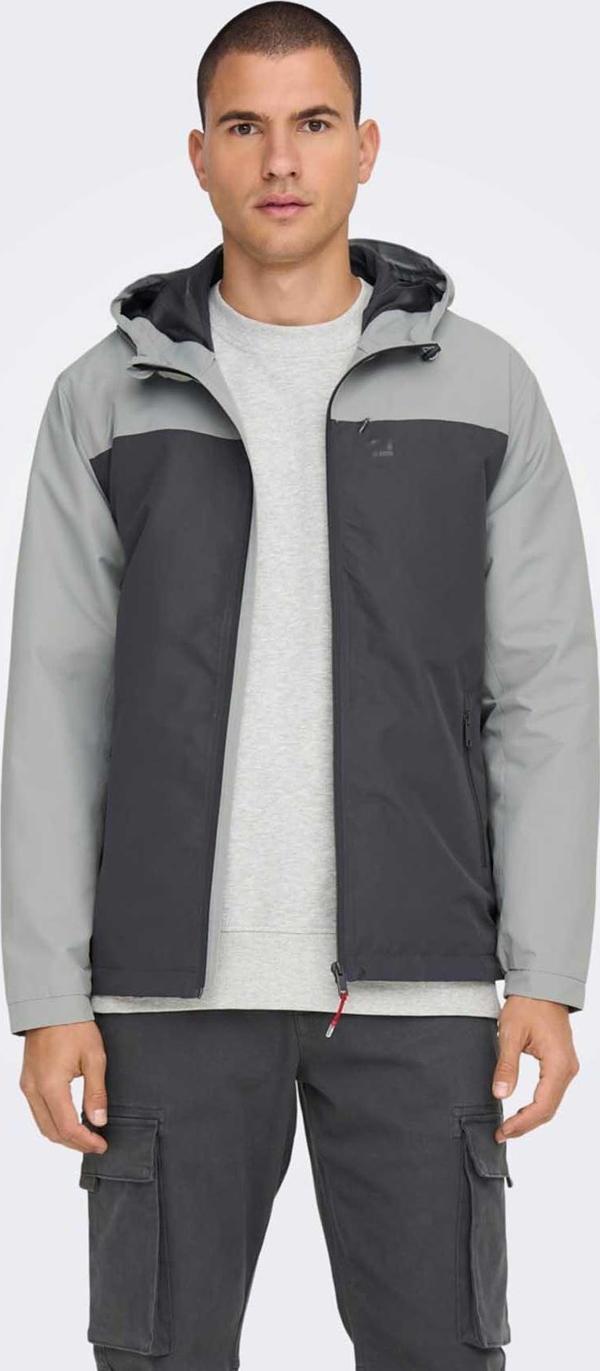 Only & Sons Erkek Onsmack Su Geçirmez Kapüşonlu Ceket 22024207 Gri - Image 1