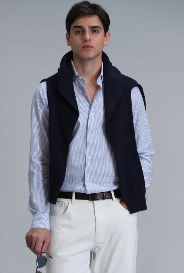 Lufian Erkek Varda Basic Comfort Slim Fit Gömlek 111010606 Mavi - Image 1