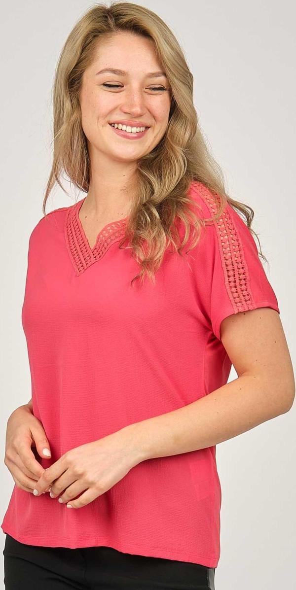 Ella Camelia Kadın Dantel Detaylı Bluz 5010027 Mercan - Image 1