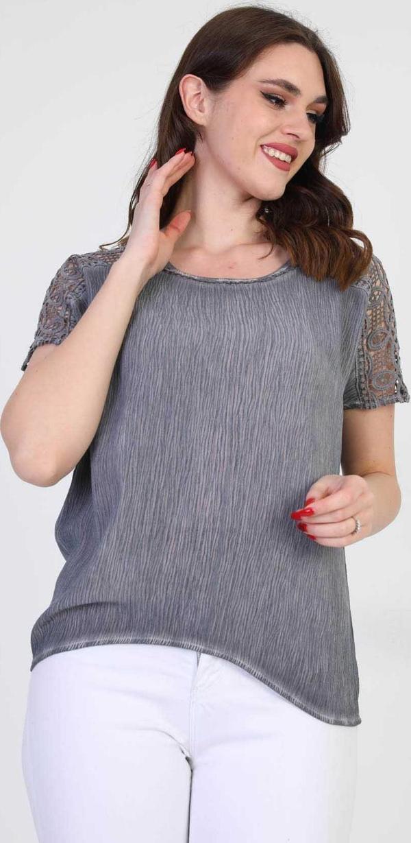 Ella Camelia Kadın Omzu Dantel Detaylı Bluz 5010062 Antrasit - Image 1