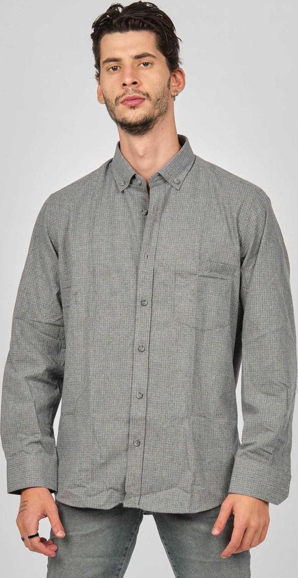 De Leone Erkek Uzun Kollu Yün Apre Gömlek 0171108 Gri - Image 1