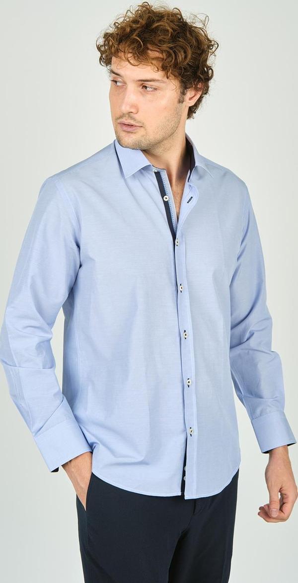 De Leone Erkek Slim Fit Uzun Kollu %100 Pamuk Gömlek 2008 Açık Mavi - Image 1