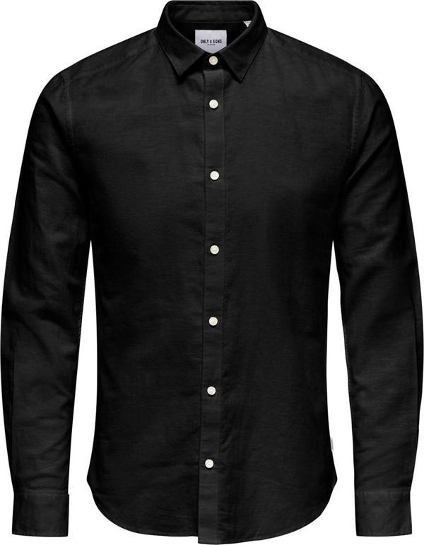 Only & Sons Erkek Onscaiden Slim Fit Keten Gömlek 22012321 Siyah - Image 1